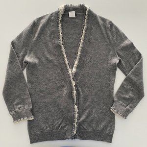 J.Crew gray and ivory ruffle cardigan, size S